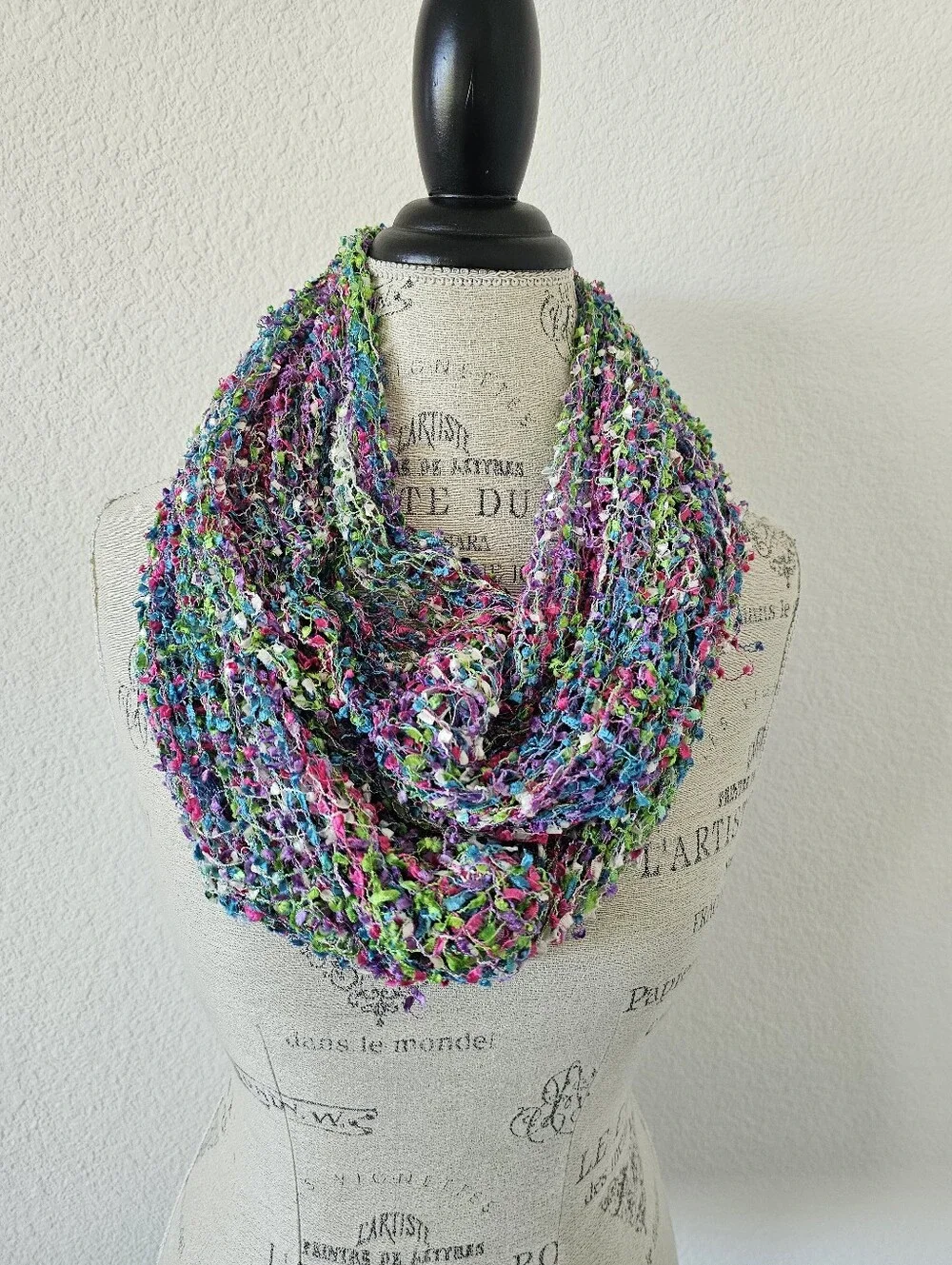 Vibrant Multi-Color Ribbon Knit Infinity Scarf (60